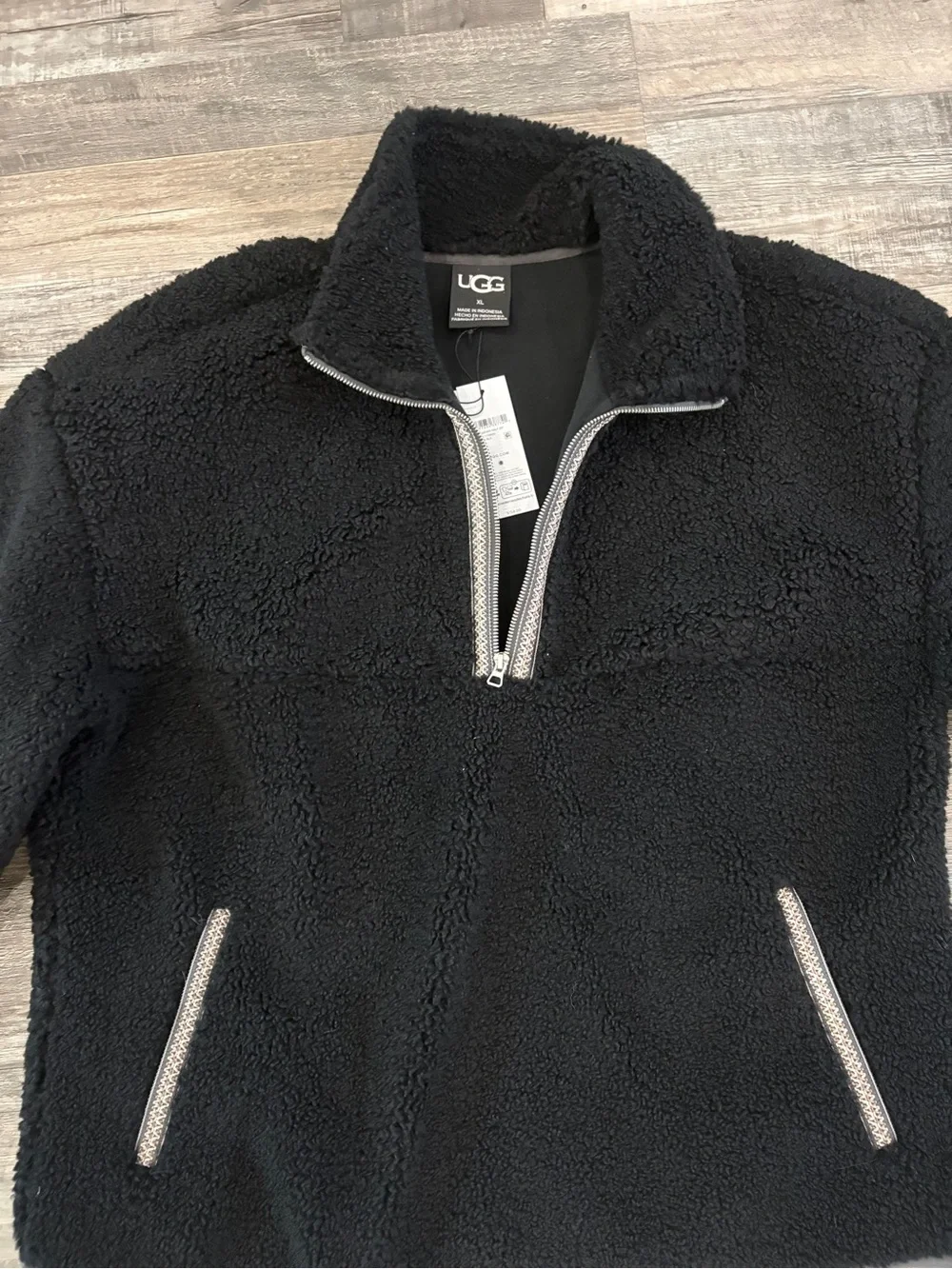 UGG Braid Sherpa Fleece Half-Zip Pullover Black XL New with Tags